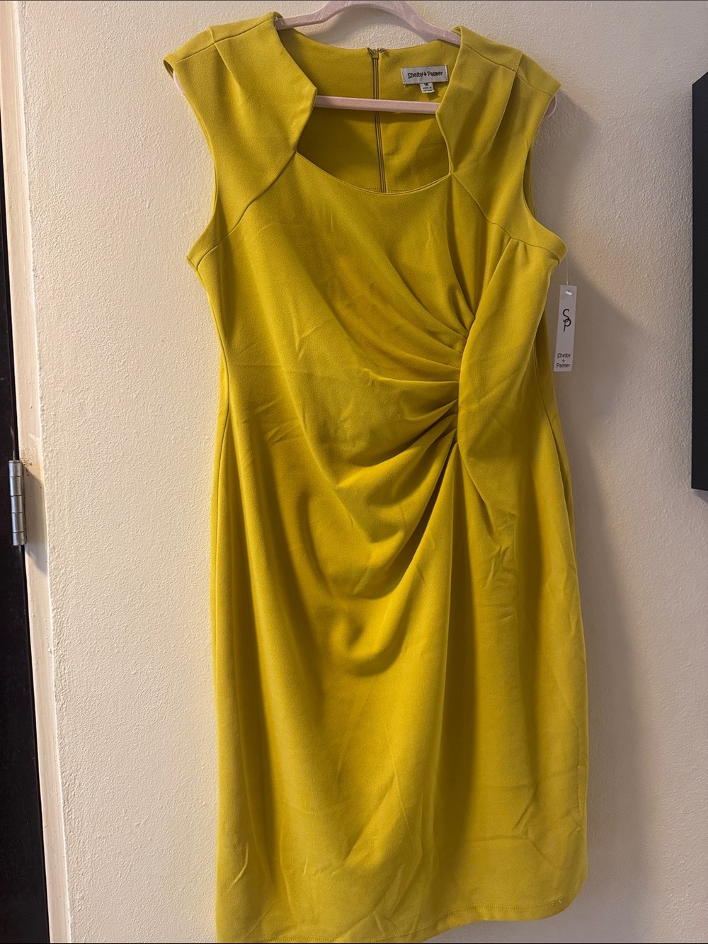 Shelby & Palmer Bright Yellow Ruched Midi Dress